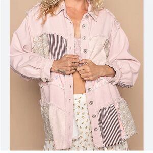 POL Light Pink Mixed Media Button-Front Jacket